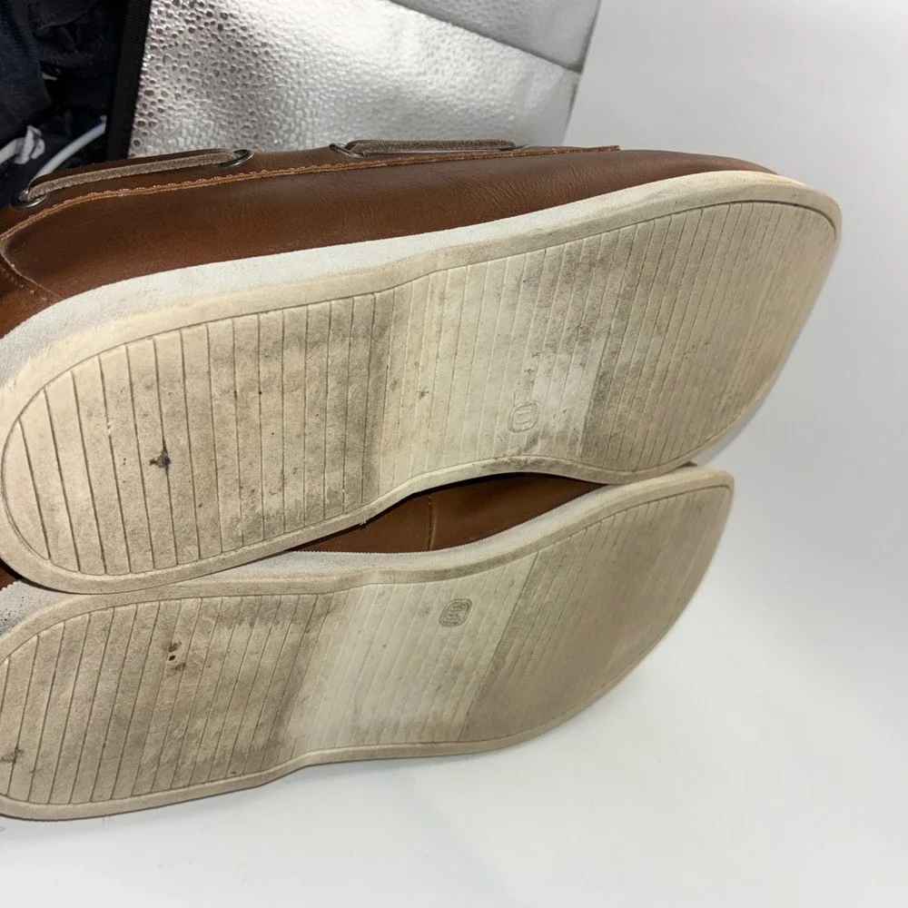 Old Navy Mens Size 11 Tan Brown Faux Leather Boat Shoes Moc Toe Loafers